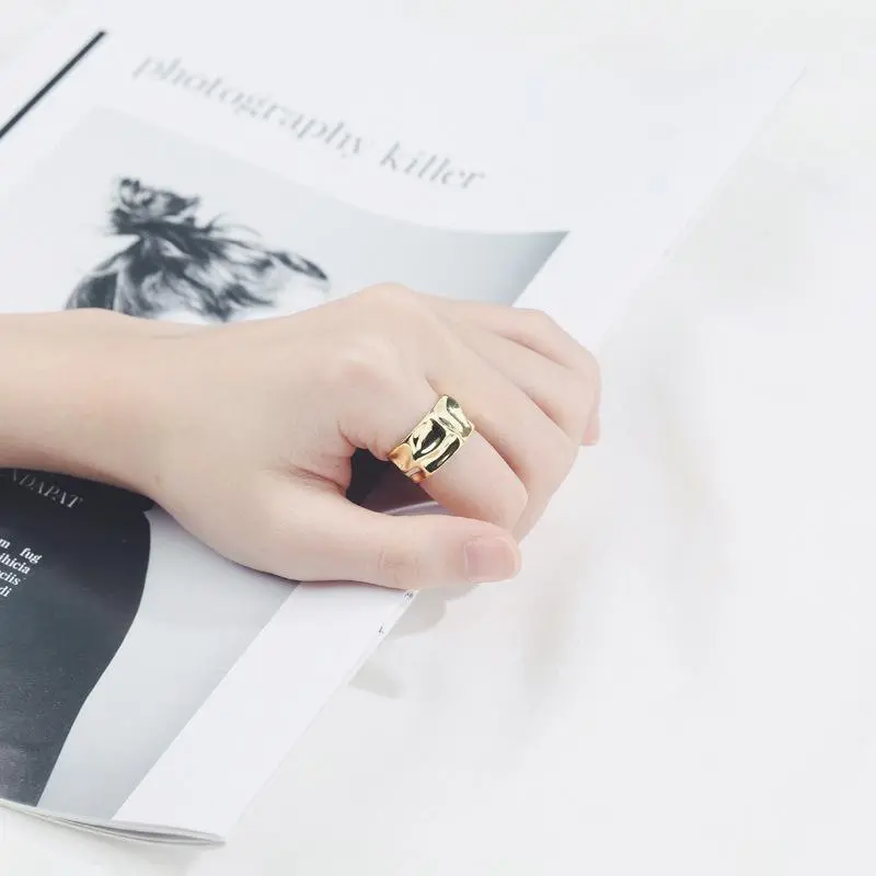 Smooth Open Rings for Woman Gold Color Geometric Wedding Couple Rings Bracelet Earrings Aesthetic Jewelry Gift