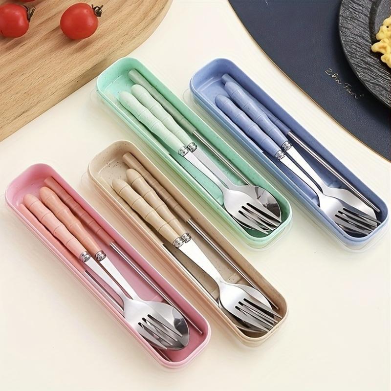 Product Introduction of Portable Cutlery Set with Case, 4 Counts/set Including Spoon, Fork & Chopsticks, Reusable Tableware Set for Lunch, Camping, School, Picnic 12