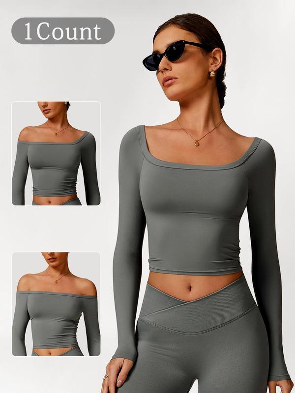 Women's Solid Color Sports Tee, Tight Fit Casual Active Long Sleeve Top for Yoga Gym Workout, Ladies Active Exercise Sportswear Fitness for All Seasons 4