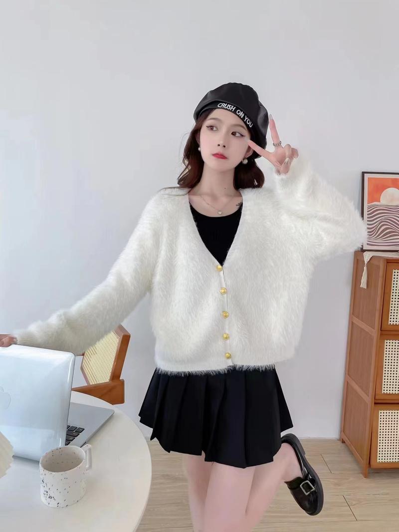 Product Introduction of Korean Style Pink Sweater Jacket Mohair Knitwear Loose Knit Cardigan croptop Knitted Sweater 11
