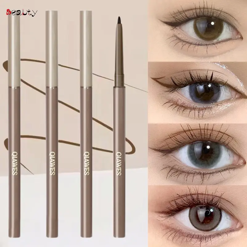 Bút chì Gel kẻ mắt, 4 màu có sẵn (Đen / Nâu / Trà bong bóng), Lâu trôi, Không thấm nước, Lớp hoàn thiện Lì chống nhòe, Bút kẻ mắt mịn, Thích hợp cho phụ nữ, Mỹ phẩm trang điểm mắt