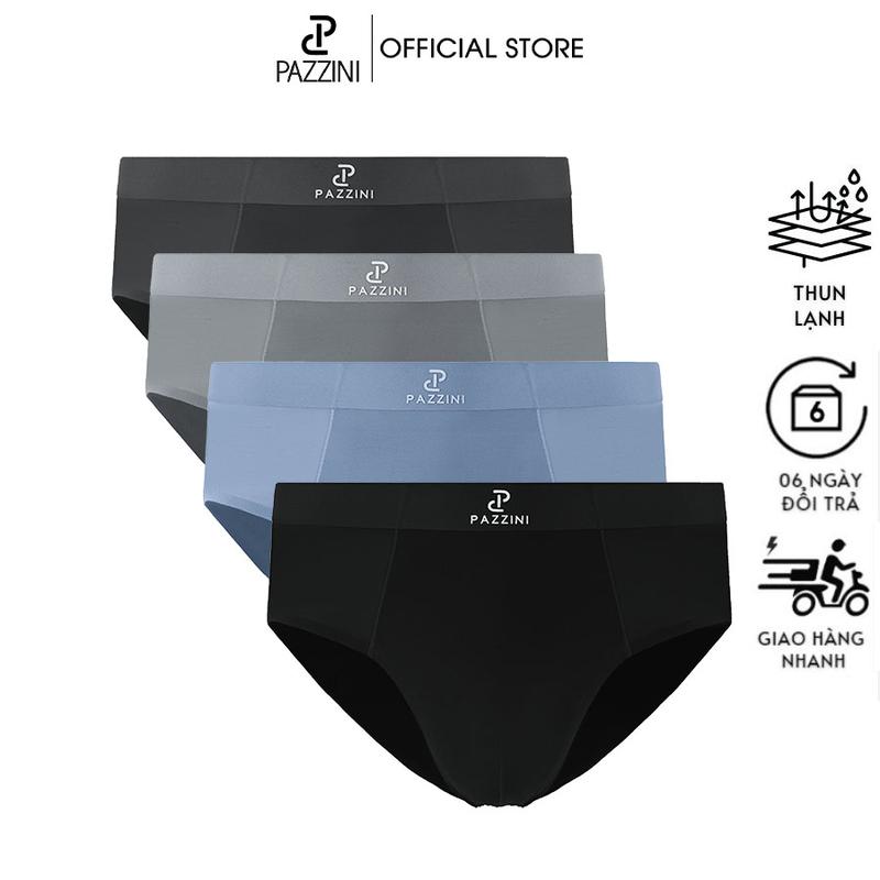 Combo 4 quần lót tam giac nam PAZZINI thun lạnh cao cấp, quần sịp nam co giãn, thấm hút kháng khuẩn tốt - BF006 Menswear Boxer Quần Boxer có thể giặt máy đơn giản đồ lót quầnlótnam cỡlớn