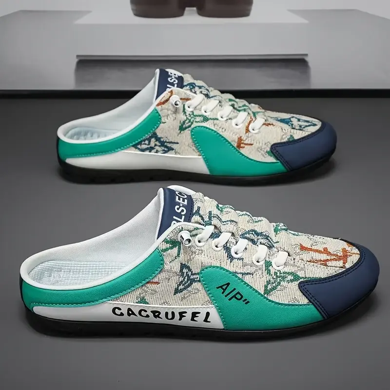 [Breathable Slip-On Mules] Versatile Breathable Men's Slip-On Mules Sneakers - Rubber Sole, Letter Print Design - Comfortable for All Seasons Footwear Shoe