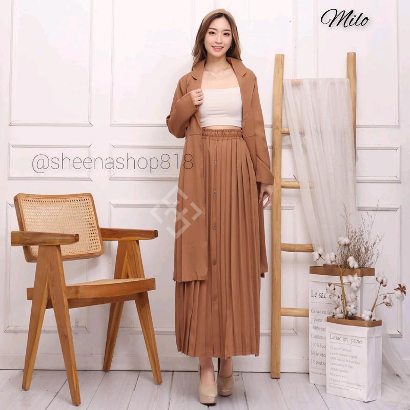 SetRok Blazer Rok Plisket Fit Karet Setelan Wanita 7