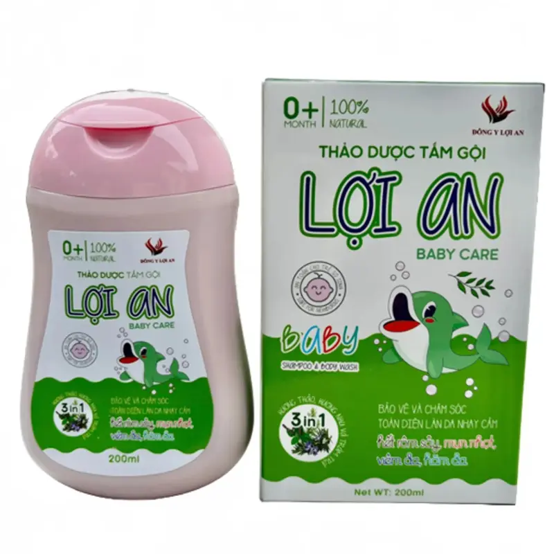 Sữa Tắm Gội Thảo Dược Lợi An Cho Bé Chính Hãng 200 ml - Hỗ trợ rôm sảy, mẫn ngứa, lông măng, vảy da đầu... nuoctam thaoduoc 1