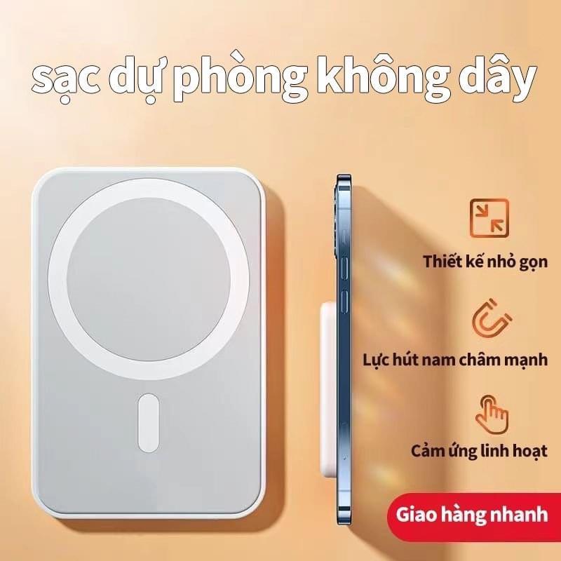 Sạc dự phòng không dây Magsafe 5000MAH (Tặng kèm dây sạc Usb + Vòng từ tính ) Hít lưng từ IP12 trở lên, cho iPhone 8 trở lên