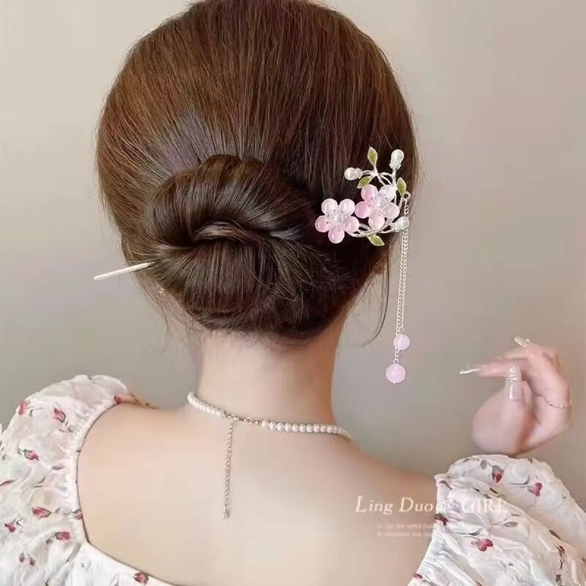 Ancient Style Flower Hair Accessories Women's Spring and Summer Cherry Blossom Hairpin High Sense Hanfu Buyao Tassel Hairpin Cheongsam Hair Clasp