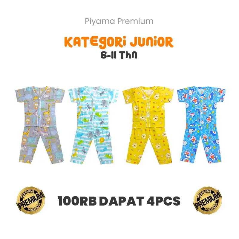 PIYAMA / JUNIOR USIA 6-11 TAHUN / 100Rb DAPAT 4PCS Pakaian Fashion Anak