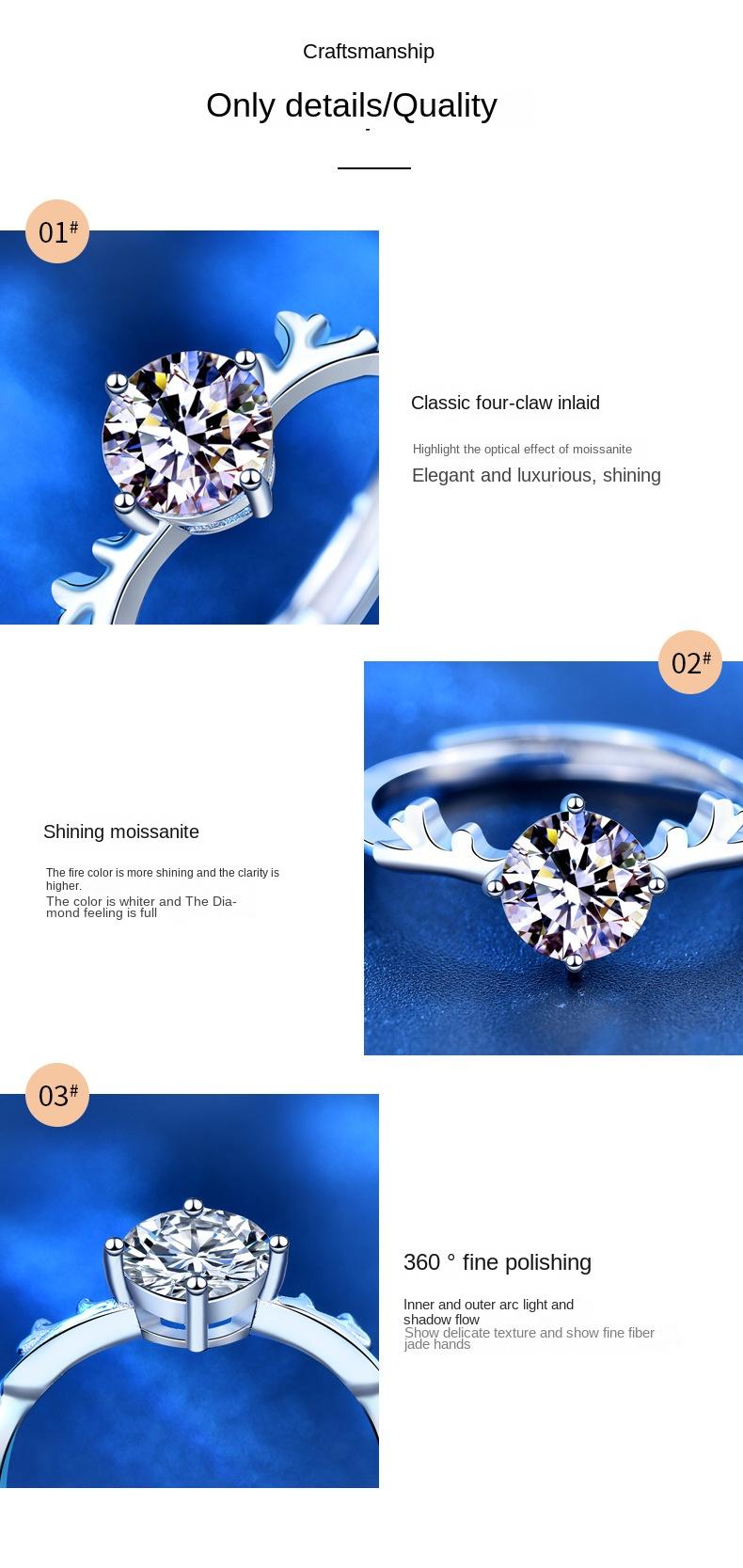 Moissanite Open Ring 925 Sterling Silver Korean Style Mori Antlers Women's Christmas Gift10