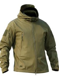 Men's Solid Color Zipper Hooded Jacket, Casual Waterproof Multi Pocket Windproof Coat for Outdoor Activities, Fashion Men's Clothes for All Seasons, Menswear
