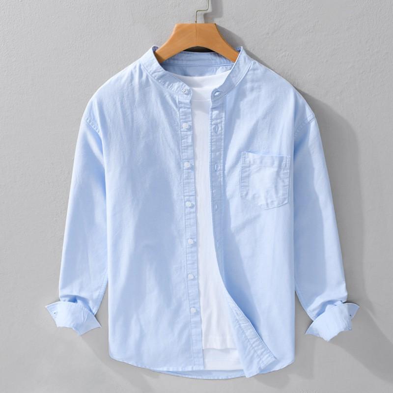 Áo sơ mi Đũi nam dài tay kiểu dáng Basic Menswear Đũi cổ tàu 1