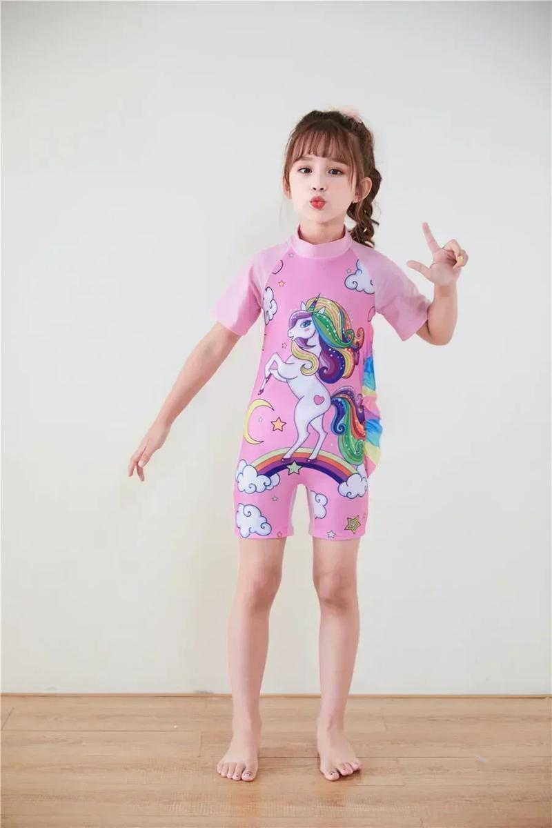 Product Introduction of Conservative Swimsuit 2024 One-piece Girl's Short-sleeved Shorts Swimsuit Cartoon Cute Children's Swimsuit Baby Girl 21