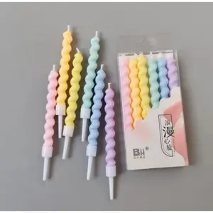 ( Terlaris ) Lilin Ulang Tahun Pastel Ulir Chubby 6 Pcs