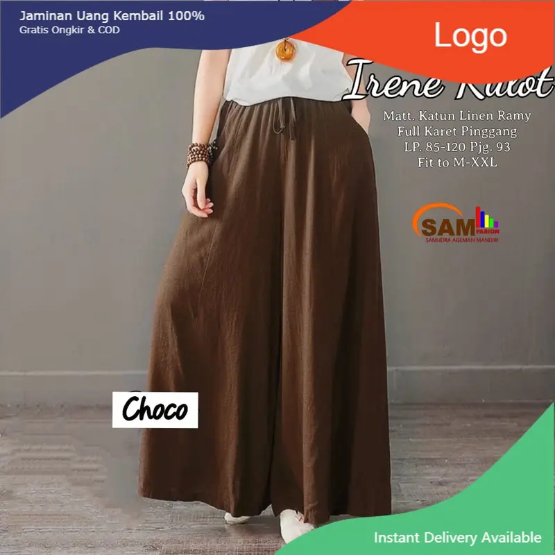 Celana Wanita Kulot Irene Katun Linen Rami Premium LP 85-120 Panjang Casual - Hitam - Motif celanakulot 0