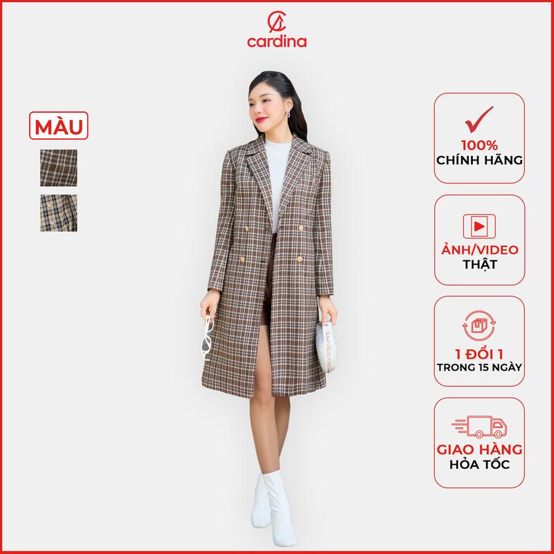Áo măng tô nữ CARDINA họa tiết kẻ dáng dài tôn dáng trẻ trung năng động 3AMD02 Women Nhung Top Jacket