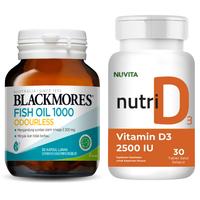 Gambar PAKET BLACKMORES FISH OIL 1000 ODOURLESS 30 KAPSUL LUNAK DAN NUVITA NUTRI VITAMIN D3 2500 IU 30 TABLET dari Health and Wellness ID Kota Administrasi Jakarta Utara 3 Tokopedia