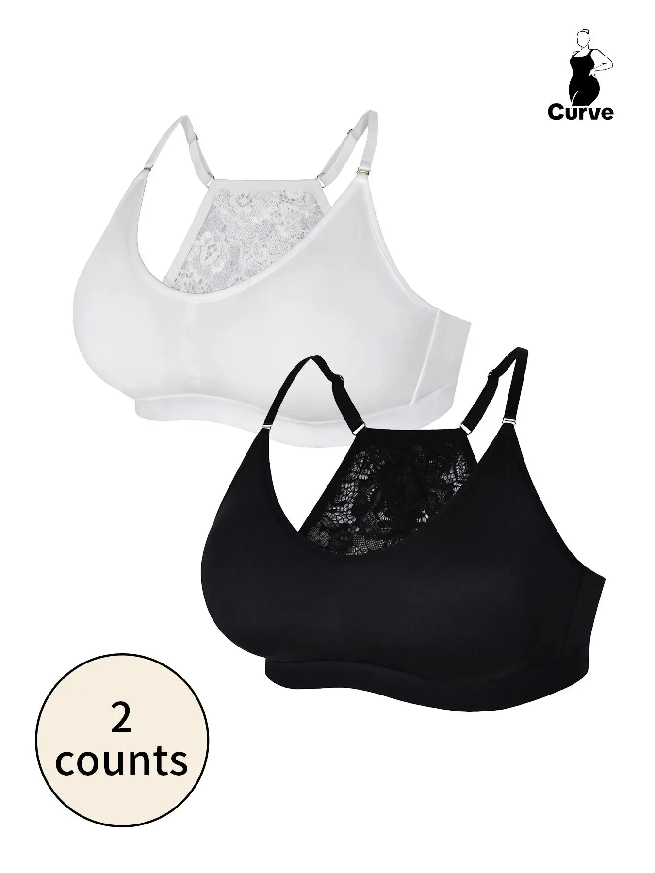 【Plus Size】 Contrast Lace Backless Cami Bra, Adjustable Strap Push Up Bralette for Women, Women's  Lingerie for All Seasons