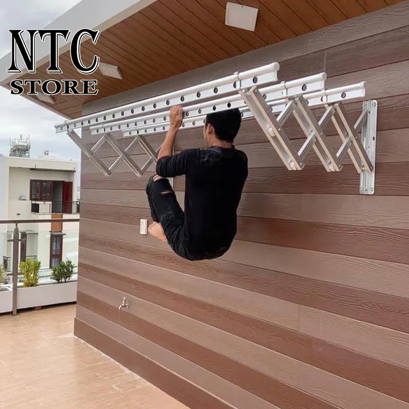 Giàn phơi thông minh gắn tường Hòa Phát dài 2m loại dày tải trọng 80kg, hợp kim nhôm  bền, không gỉ, đầy đủ phụ kiện bảo hành 36 tháng 0