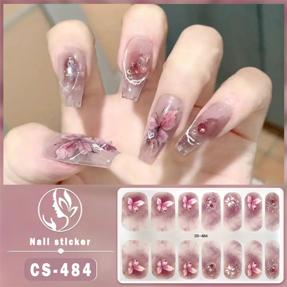 Miếng Dán Móng Tay Gel Nướng Tự Do, Phong Cách Mới, Không Có Đèn UV, Thiết Kế Hoa Và Bướm, Không Thấm Nước, Miếng Dán Đầy Đủ, Xiii