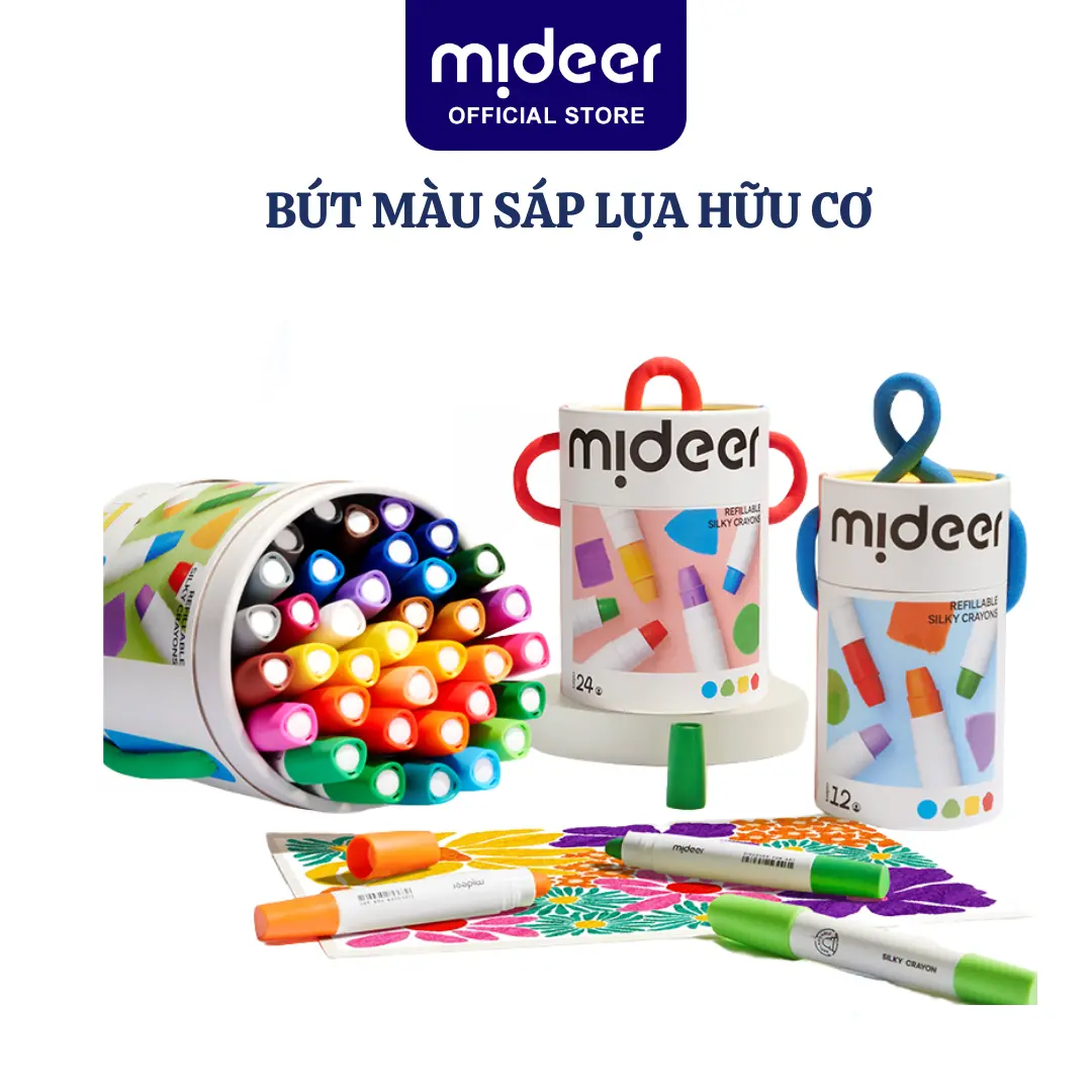 Bút màu sáp hữu  cơ Mideer Silky Crayon kèm quai xách cho bé 12-24-36 màu