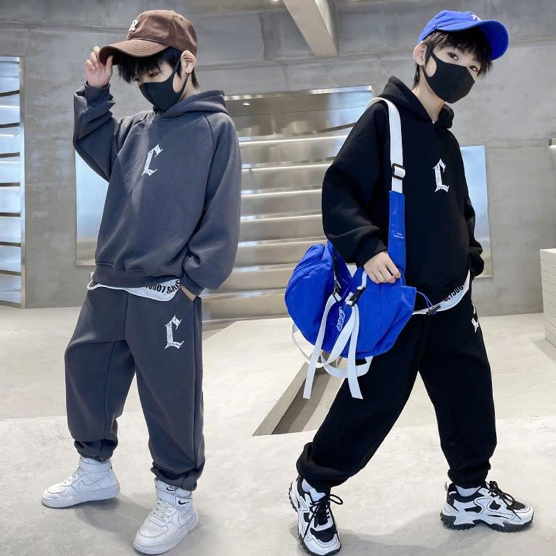 Bộ quần áo hoodie thu đông mẫu chữ L bé trai 18-52kg từ 6-16 tuổi . Đồ bộ, set đồ bé trai 1