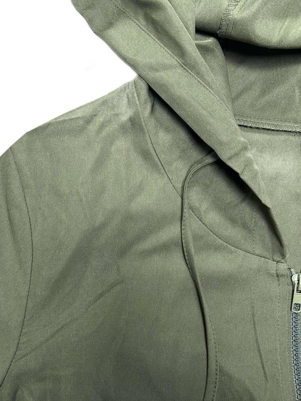 【Plus Size】 Solid Drawstring Hooded Jacket, Casual Long Sleeve Zip Up Outerwear for Fall & Winter, Women's Clothes for Daily Wear 5
