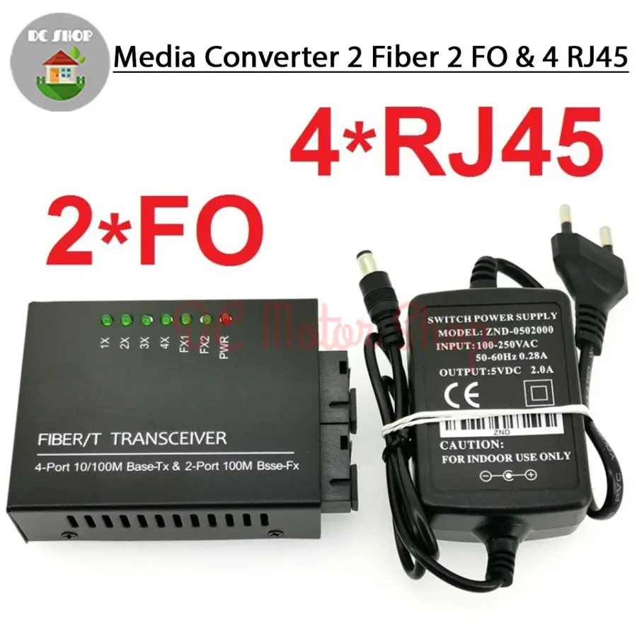 Media Converter 2 Port 2 Fiber SC A & B 4 RJ45 Fiber Optic 10/100 Mbps