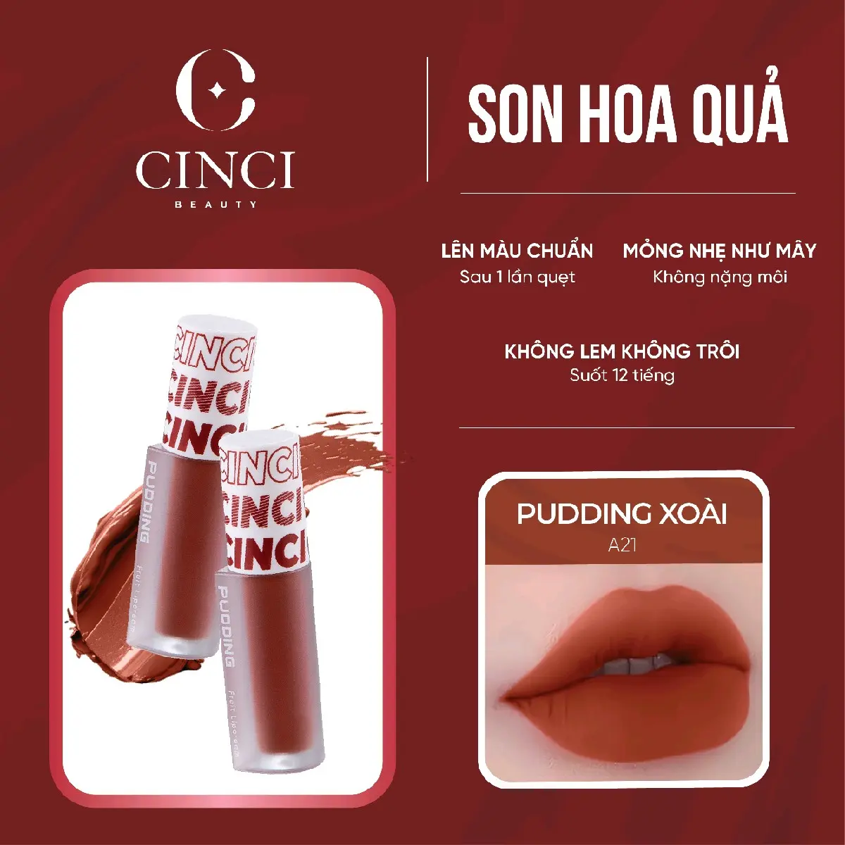 COMBO 2 SON PUDDING HOA QUẢ KÈM QUÀ  - 2 MÀU SON TRENDY 2024 - Son Môi - Son Kem - Trang Điểm