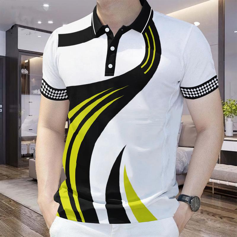 Product Introduction of Áo Polo Nam, Phong Cách Công Sở Thường Ngày Họa Tiết Gradient Hình Học, ngắn Tay, Chất Lượng Cao, Dành Cho Nam Menswear Có Cổ Shirt 7