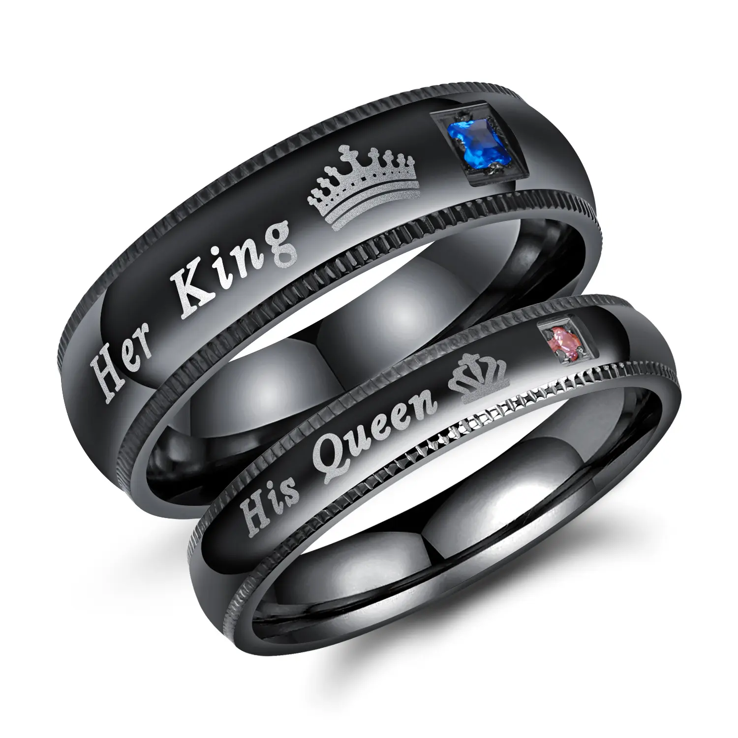 Ornament Couple Ring Herking His Queen Crown Couple Titanium Steel Couple Rings