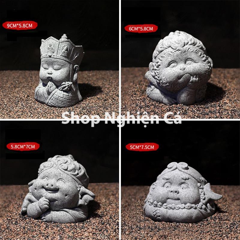 Tượng Thầy Trò Đường Tăng Chibi Bằng Đá Sa Thạch Xanh Dùng Trang Trí Bàn Trà, Tiểu Cảnh, Bể Thủy Sinh Bán Cạn Terrarium 5