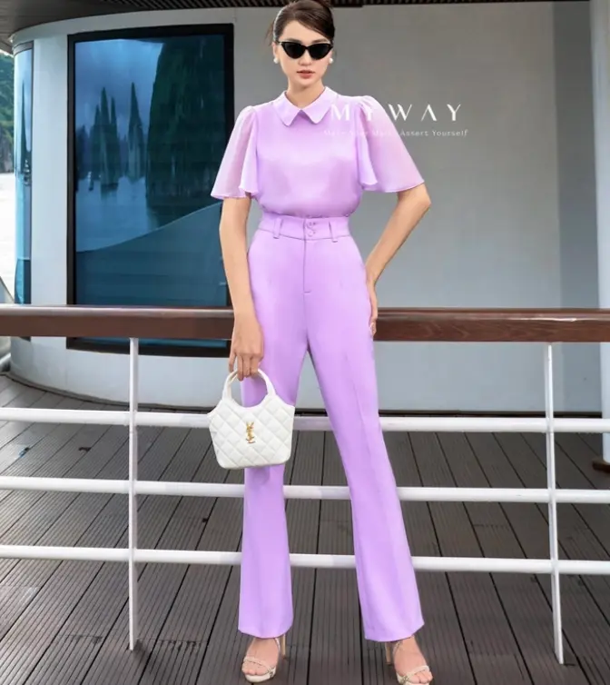 Áo Sơ Mi Cổ Đức Tay Ngắn - Quần Ống Vẩy Nữ MY WAY Công Sở Đi Chơi Sang Trọng 2MAB0582 - 2MQB0129 Women