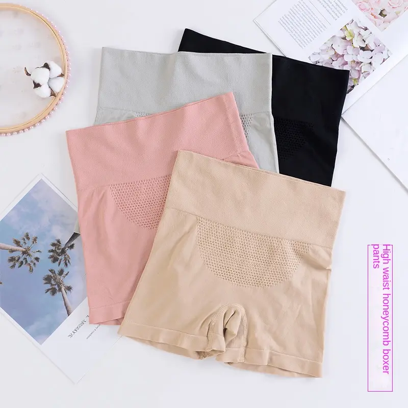 Summer Belly Contracting Safety Pants New Seamless High Waist Honeycomb Boxer Briefs Body Shaping Waist Shorts Shapewear Lingerie