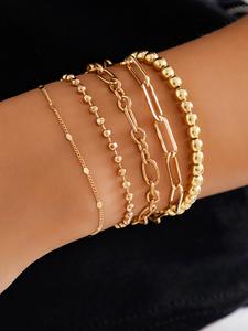 Kit de 5 piezas/set de Pulseras de cadena simples y a la moda para mujer, Accesorios apilables casuales y versátiles, Joyería comodín, Accesorio de moda urbana