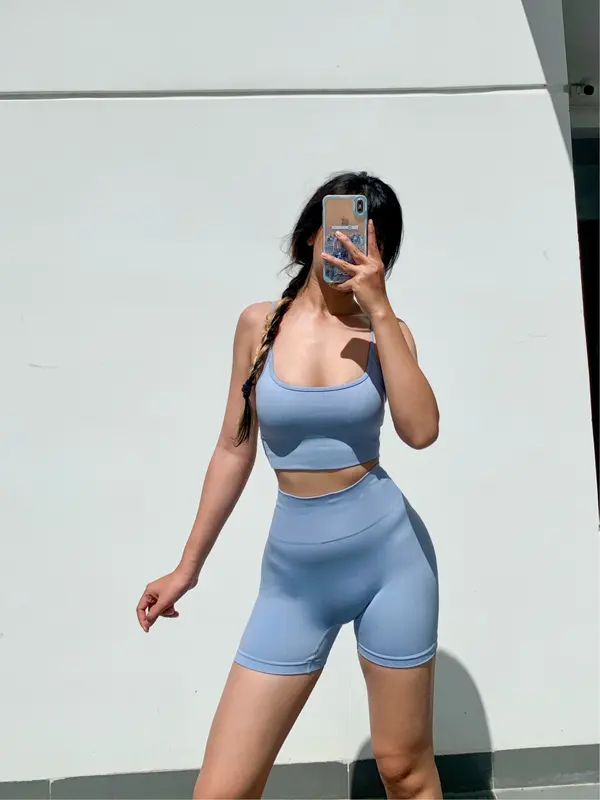 Set quần đùi và bra dây thể thao, gym, yoga nữ Transform cạp cao dệt kim mềm mịn 8
