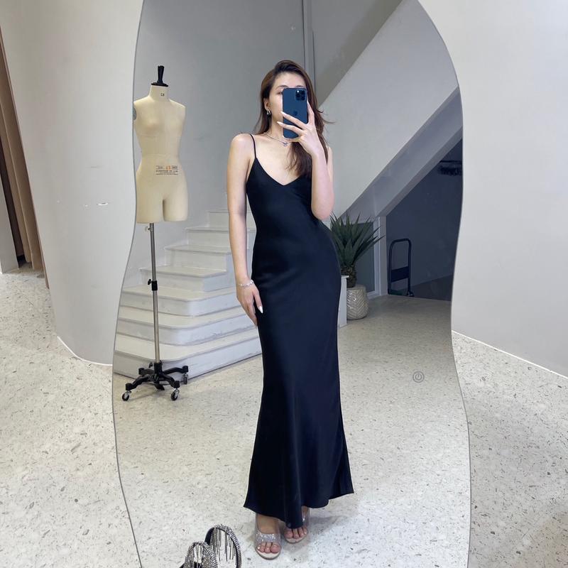 C1-Classic Dress - Váy Lụa 2 dây Hàn Châu 2 lớp, Không mút ngực, Không xẻ tà