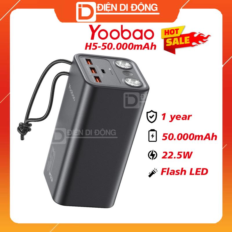 Pin sạc dự phòng Yoobao H5 dung lượng 50000 mAh sạc nhanh nhiều thiết bị kèm đèn pin siêu sáng