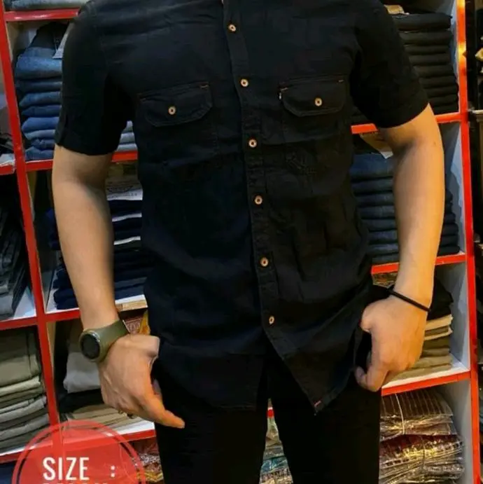Baju Kemeja Pria Tangan PENDEK Denim Nyaman