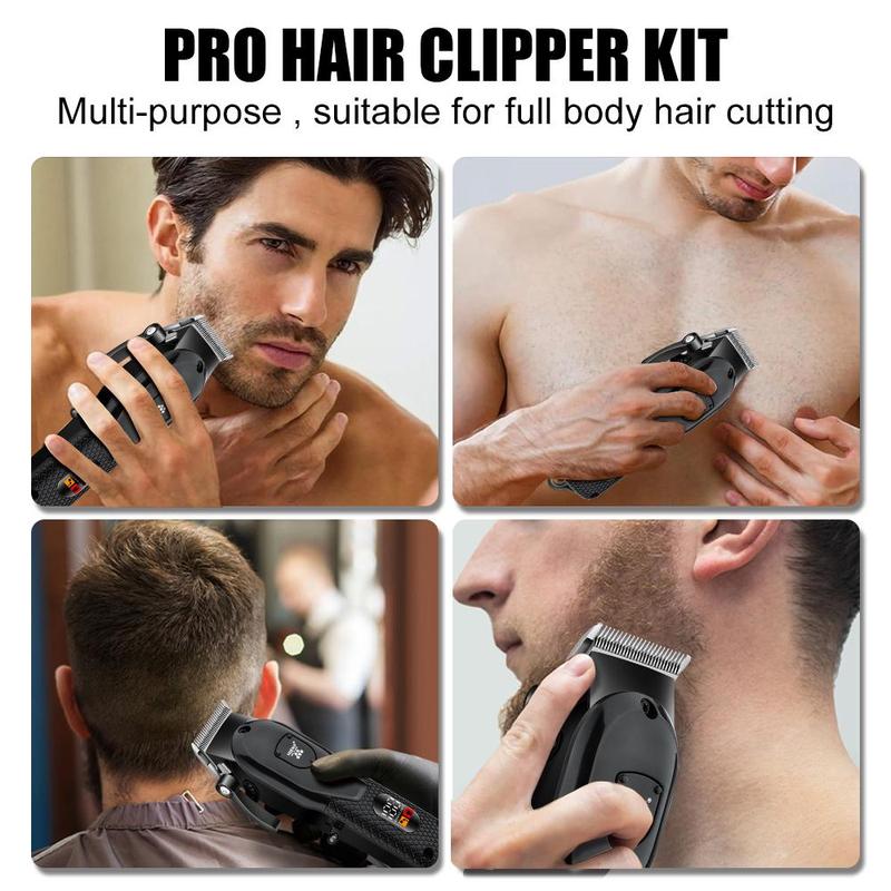 Professional Men's Hair Clipper with LED Display, 1 Set USB Rechargeable Men's Hair Cutting Machine, Cordless Hair Clipper Trimmer, Barber Kit 7