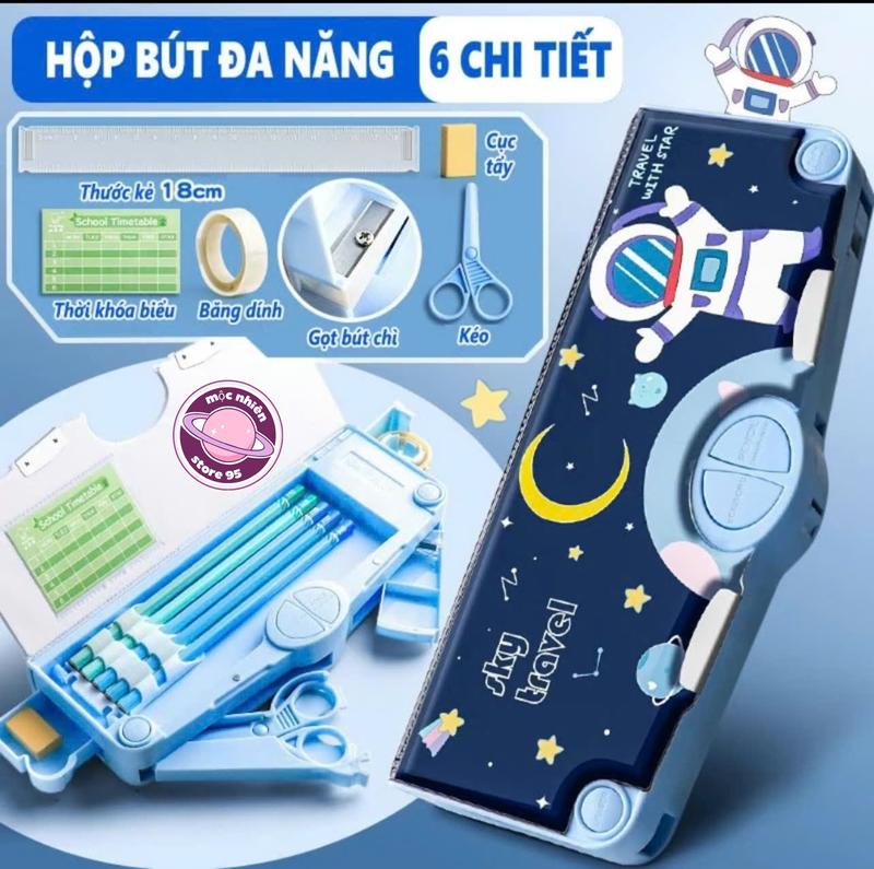 Hộp đựng bút học sinh đa năng nhiều ngăn kèm băng dính, kéo, cục tẩy, gọt bút chì, hộp đựng bút văn phòng, hộp bút 3D