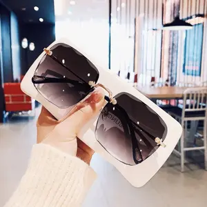 kacamata hitam wanita tanpa bingkai oversize terbaru kualitas premium Frame Glasses Sunglasses