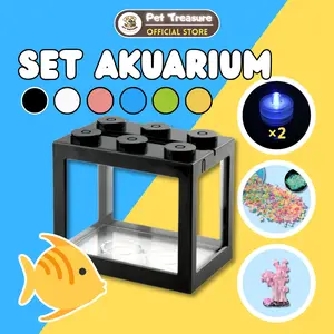 Set Akuarium Mini Akrilik 12x8cm Lengkap dengan Lampu LED Warna Warni 2pcs Batu Bercahaya 30g Karang Dekorasi Untuk Ikan Cupang Kura Kura Hias Meja Rumah Transparan Warna Pink Hitam Biru Hijau Kuning 0011+