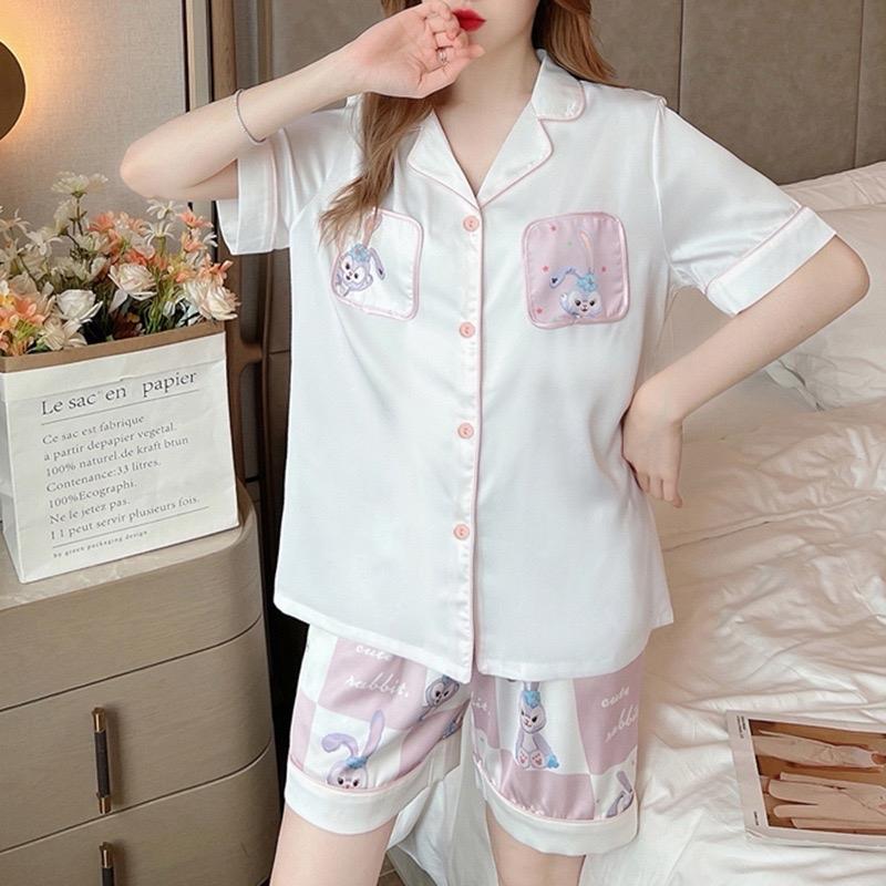 Bộ Thỏ Karro Hồng đùi lụa xước hình cute Women Nữ Nhung Áo Voi 2