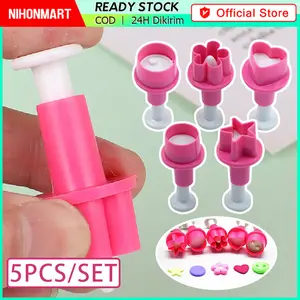 5Pcs Plunger Cetakan Fondant Cutter Cetakan Dekorasi Kue Cupcake Fondant Sugar paste - Cetakan Kue / Biskuit Fondant Bentuk Bintang / Hati / Plum Untuk Dekorasi Memasak Dan Kue Dapur Kue - cetakan fondant - plunger cutter