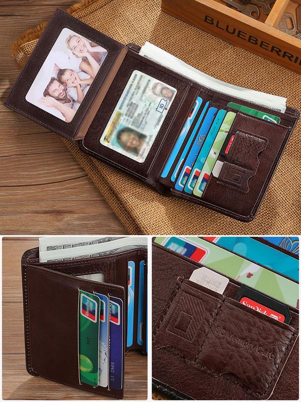 Men's Business Leather Plain Short Wallet, Trendy Casual Trifold Wallet with Multiple Card Slot, Vintage Card Holder for Men As Gift for Daily Use 7