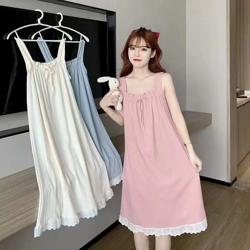 Quần Áo Mặc Bên Ngoài Phong Cách Pháp, Phong Cách Dễ Thương Và Gợi Cảm, Váy Hai Dây, Đồ Ngủ Mùa Hè, Dành Cho Phụ Nữ, Mỏng Và Dễ Thương, Thiết Kế Gió Nis, Một Mảnh, Thích Hợp Cho Quần Áo Mặc Nhà Váy Ngủ