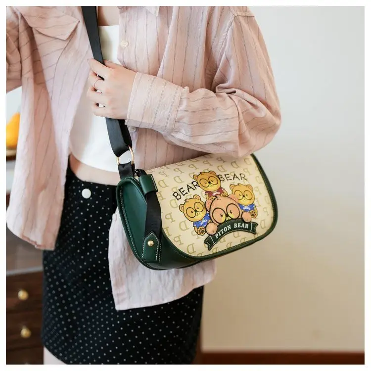 Beibaobao Cartoon Bear Dumpling Bag Female 2024 New Korean Style Shoulder Messenger Bag Semicircle Soft Bag