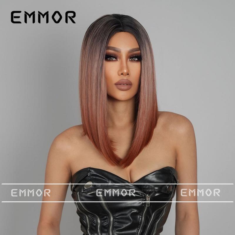Product Introduction of New European and American Style Wig Medium Gradient Red Brown Long Straight Hair Full-Head Wig for Women 4