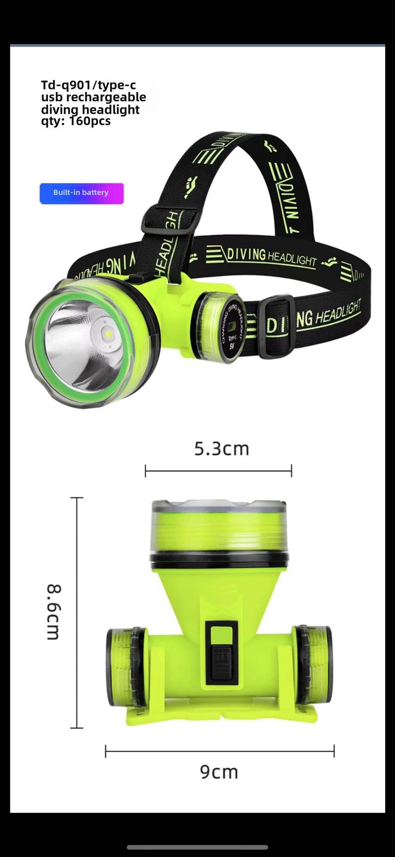 Product Introduction of New cross-border strong light diving headlight outdoor head mounted headlight long range high-power LED waterproof headlight 9