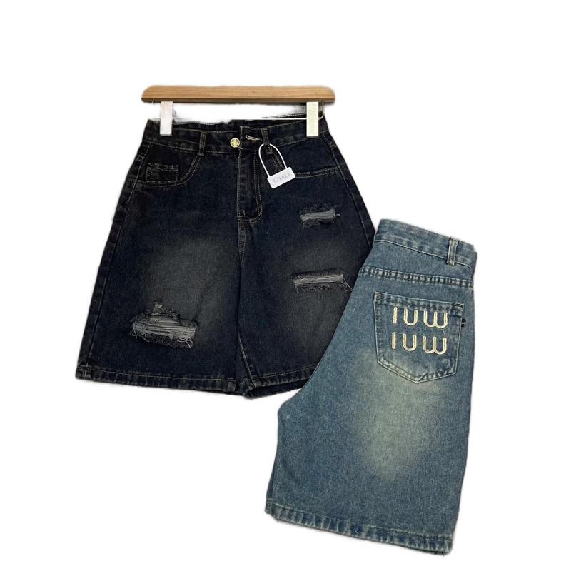 Quần ngố bò nữ cạp cao túi thêu ,Quần Short  Jeans Rách -Xanh Đậm- Xanh Nhạt (size S M L XL 2XL 3XL)  Women 2